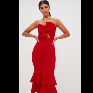 NEW Red Scuba Bow Midi Dress